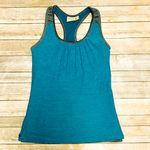Athleta Teal Grey Black Stripe Metallic Ruched Racerback Shelf Bra Tank Small Photo 9