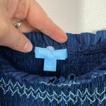 Draper James RSVP Navy Smocked Square Neck Long Sleeve Midi Dress Pockets Sz L Photo 8