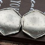 Vintage 1980s Oversized Retro Silvertone Spotted Hexagon Clipon Earrings Silver Photo 2