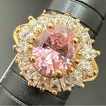Vintage 925 Gold Over Sterling Pink Oval CZ Flower Cocktail Ring Size 8.5 7g. Photo 8