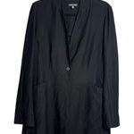 Eileen Fisher  Black Collarless Crepe Jacket Blazer Size M One Button Travel Photo 0