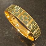 Trina Turk ππ Enamel Bangle Bracelet ~ Black & Gold Brick Logo Design NWOT Photo 0