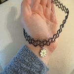 Y2K Black Choker Necklace with White Daisy Pendant Photo 3