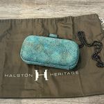 Halston Heritage  Blue Lizard Print Frame Clutch Photo 5