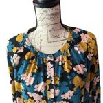 CAbi Favorite Blouse Buttons Balloon Sleeve Black Teal Pink Gold Flowers Large Photo 4