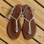 Ralph Lauren LAUREN  White Silver Leather Gladiator Sandals Size 9.5 Photo 1