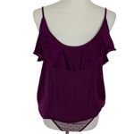 Free People Intimately Plum Ruffle Bodysuit Spaghetti Strap Stretchy Flirty M Photo 1