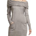 NY&C Knitted Cowl Neck Off the Shoulders Mini Sweater Dress in Tan Size M Photo 4