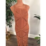 Versona VERSONS Knit Crochet Maxi Dress Terracotta Geometric Pattern Sleeveless Small Photo 1
