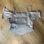 Free People  Silver Satin Off-the-Shoulder Top Photo 4