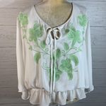 Sophie Max white/green embroidered blouse size Small Photo 0