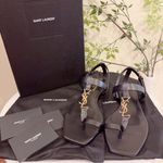 Saint Laurent  Paris Women's Cassandra 05 Sandal Maine Liscio/Gold Officier 38.5 Photo 1