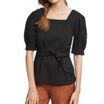 Current Air NWT Anthropologie Black Barnette Puff Sleeved Top Tie Photo 0