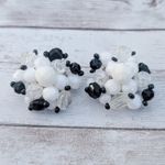 Vintage Clip On Earrings Large Black & White Cluster Stamped Germany 1 & 3/8" Photo 1