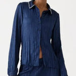 J.Crew  NWT Crystal Embellished Navy Blue Shirt in Crinkle Satin Size Small Photo 0