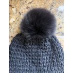 Kyi Kyi Canada Classic Black Genuine Fox Fur Pom Knit Wool Blend Beanie Hat Cap Photo 5