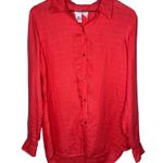 Coldwater Creek 100% Linen Textured Long Sleeve Coral Button Up Collared Blouse Photo 0