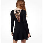 Topshop  Long Sleeve Lace-Up Back Ribbed sweater Mini skater Dress US 4 black Photo 1