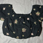 American Eagle  Womens Crop Top Peasant Black Floral Boho‎ Large crochet festival Photo 0