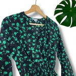 ASOS Subdued Emerald Leaf Floral Print Ruffle Tiered Flare Sleeve Dress Photo 6