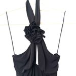 Mango Flower Halter Ruched Mini Dress Black Sz 4 Photo 3