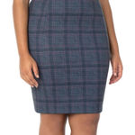 Liverpool NWT Blue Plaid Print Stretch Pencil Skirt Size 6P Photo 0