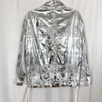Nike Sportswear Metallic All Over Logo Print Windbreaker Jacket: Silver/White Photo 3