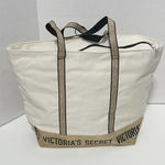 Victoria's Secret Victoria’s Secret Canvas Tote‎ Structured Shoulder Bag Gold Glitter Cream Color Photo 0