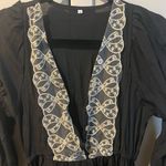 Chic Black Long Sleeve Dress with White Embroidery Size M Photo 2