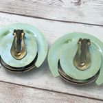 Vintage Clip On Earrings Light Green & Gold Tone Extra Large Statement Photo 12
