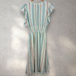 Rails  Iona Dress Seaview Stripe Blue‎ Smocked Waist Midi Dress Linen Blend Sz S Photo 5