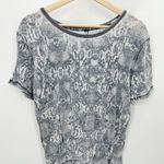 Free People Top Women SMALL Grey White Printed Tourist Washed Short Sleeve Tee Photo 0