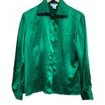 Evan Picone  green button front long sleeve blouse black embellishment size 4 Photo 7