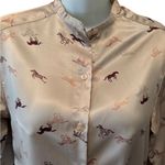 VTG John Meyer Horse Print Silky Feel Taupe Blouse Sz 6 Horses Zebra Safari LS Tan Photo 1