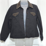 Laura Ashley  Black Denim Jacket Western Embellished Collar Womens Medium M Denim Photo 0