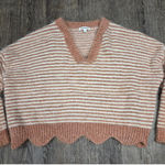 Newbury Kustom  Striped V Neck Sweater Pullover Peach Ivory Size Large Photo 0