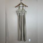 Tadashi Shoji Vintage  Champagne Taupe Silk Halter Maxi Gown with Shell Beaded 6 Photo 5