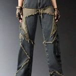 Romwe Punk Star Pattern Raw Trim Flap Pocket Cargo Boyfriend Jeans Denim Small Photo 0
