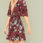 ✨HP✨Plunge Neck Bell Sleeve Botanical Dress✨ Red Size L Photo 2