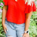 These Three Boutique Red Cropped Shirt Photo 0