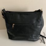 Large Black vegan Leather Shoulder Bag side pockets tassel zipper Photo 3