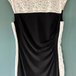 CHAPS  Sheath Dress L Black White Embroidered Lace Sleeveless Elegant Ruched Slim Photo 0