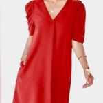 NEW Red V Neck Puff Short Sleeve Flowy Mini Dress with Pockets L Size L Photo 4