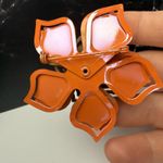 Retro Orange Enamel Metal Flower Brooch Pin AB Aurora Borealis Rhinestone Photo 12