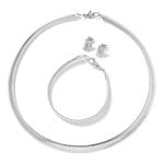 Set of 3 Omega Necklace (18 Inches), Bracelet and Earrings in Stainless Steel Silver Photo 0