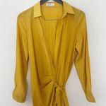 Lattelier Yellow Wrap Dress Tie Waist Maxi Length Unlined Long sleeves Small Photo 1