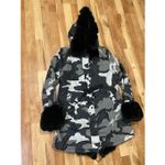 ASA Faux Fur Puffer Jacket Gray Camo Print Oversized Hooded Coat New Small Photo 1