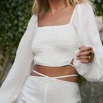 12th Tribe  White Balloon Sleeve Crop Top Blouse with Tie size medium NWOT Photo 0