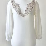 Billabong Vintage Y2K Cotton Off-White Lace V-Neck Long-Sleeve BlouseTop Small Photo 0
