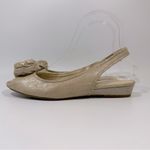 Laura Ashley Sand Metallic Rosette Slingback Peep Toe Shoes 6 1/2 Floral Cottage Photo 1